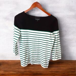 Cynthia Rowley Women Green and White Striped Sweater Top Size S